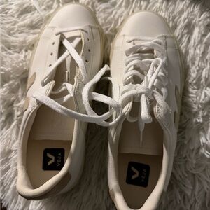 Veja Cream and White Lace-Up Sneakers